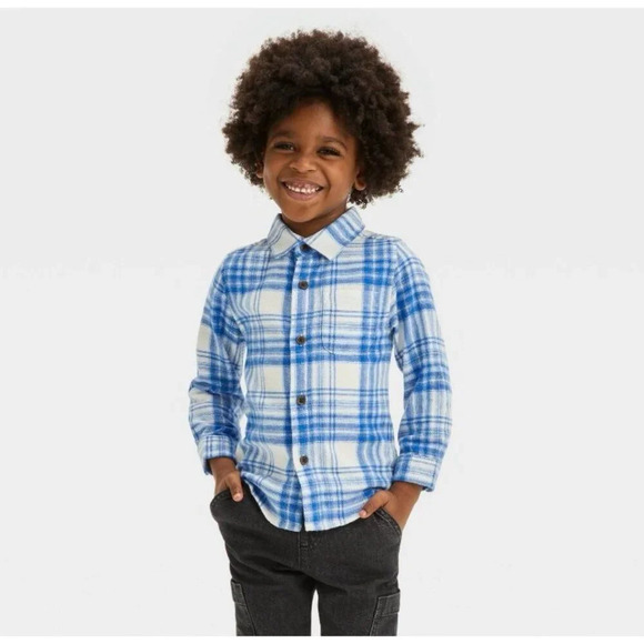 NEW 3T Toddler Boys Long Sleeve Flannel Shirt - Cat & Jack - Picture 1 of 2